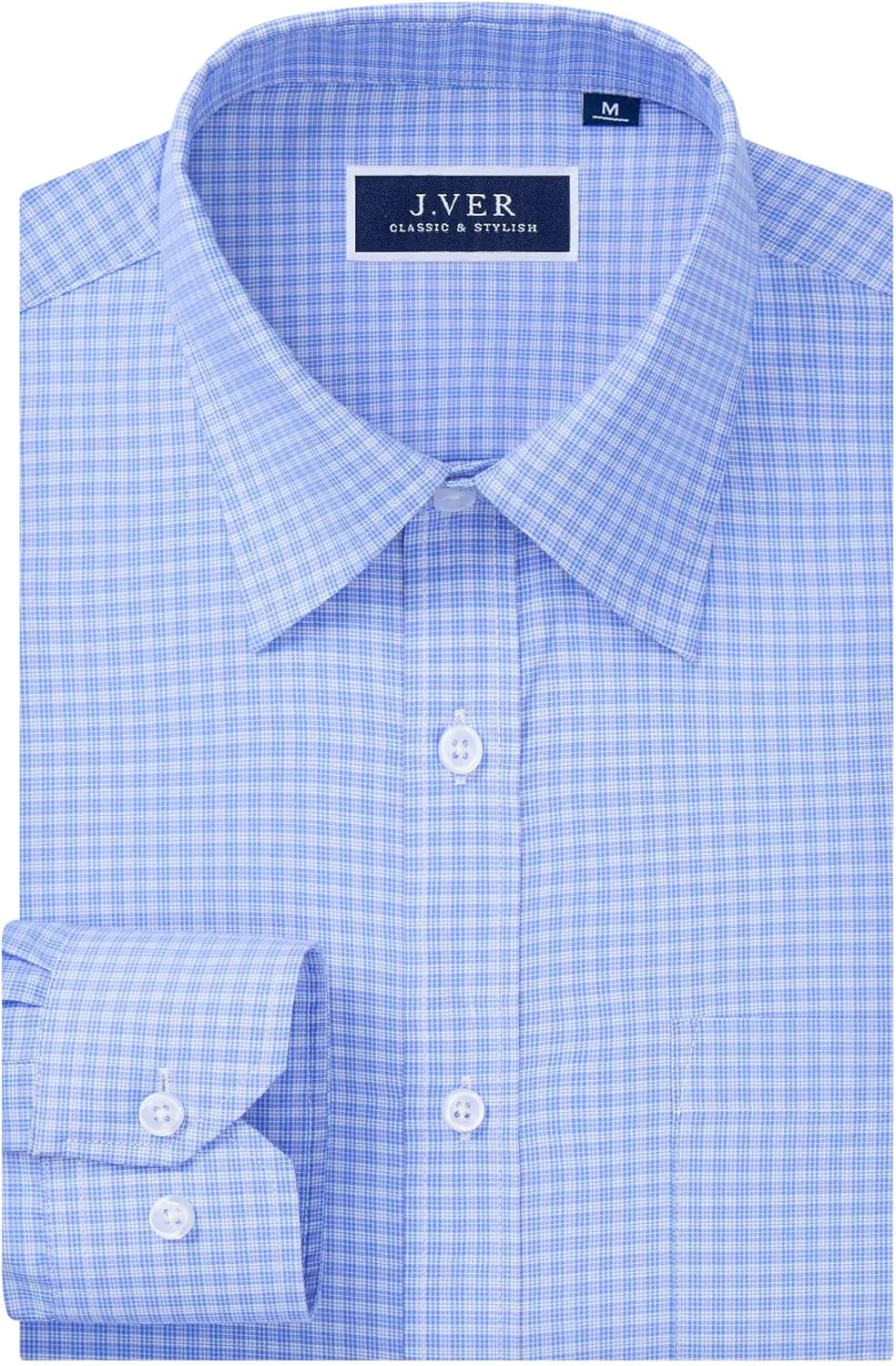 J.VER Men's Button Down Shirts Long Sleeve Dress Shirt Business Casual Cotton Collared Plaid Tops with Pocket