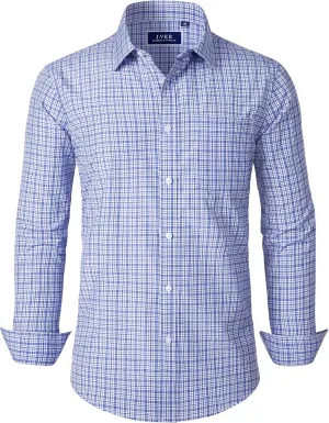 J.VER Men's Button Down Shirts Long Sleeve Dress Shirt Business Casual Cotton Collared Plaid Tops with Pocket