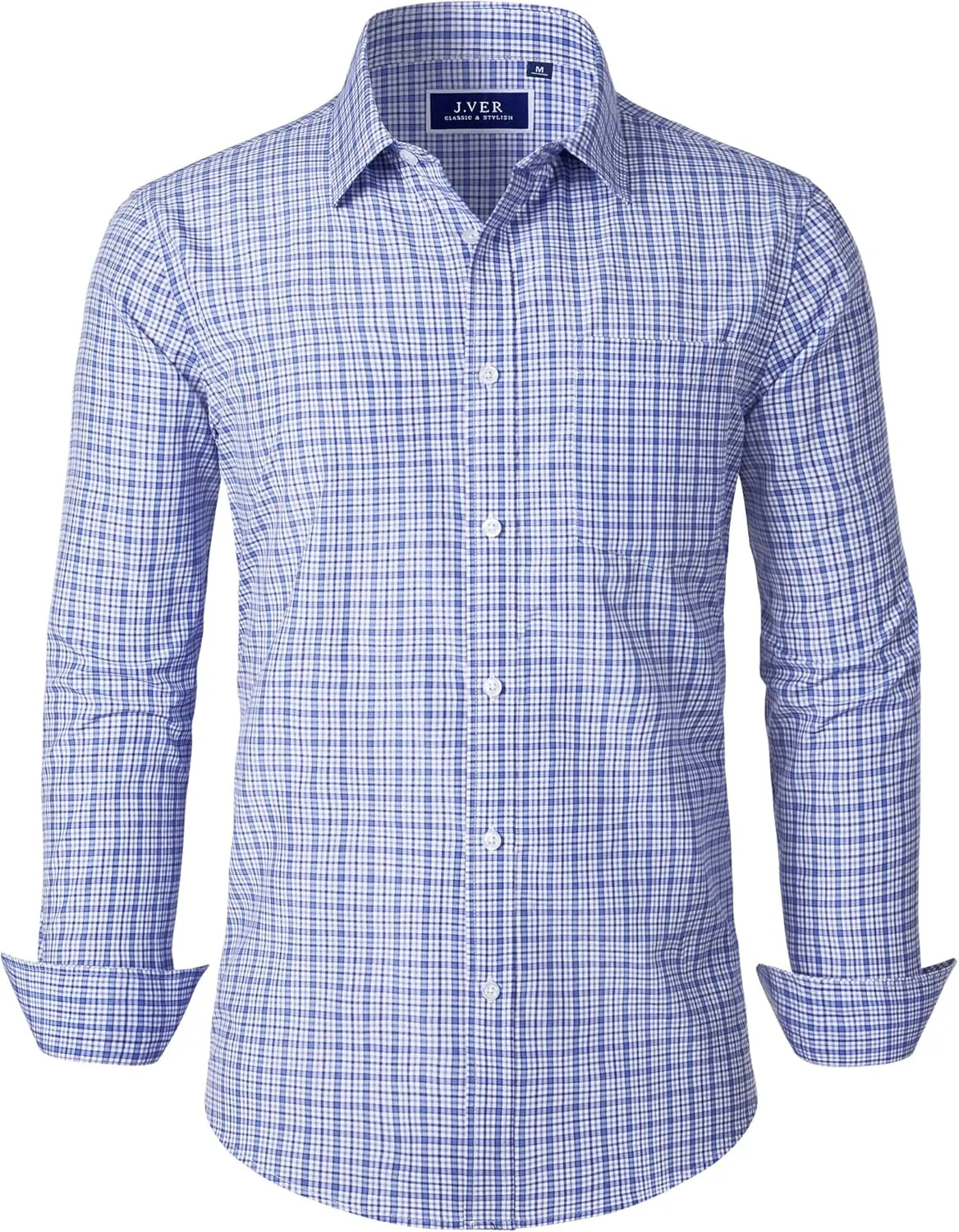 J.VER Men's Button Down Shirts Long Sleeve Dress Shirt Business Casual Cotton Collared Plaid Tops with Pocket