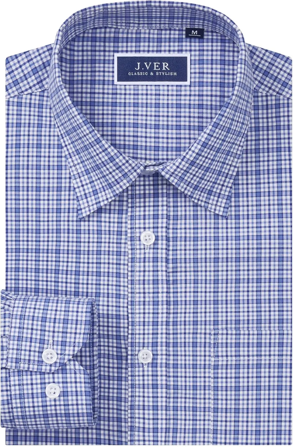 J.VER Men's Button Down Shirts Long Sleeve Dress Shirt Business Casual Cotton Collared Plaid Tops with Pocket