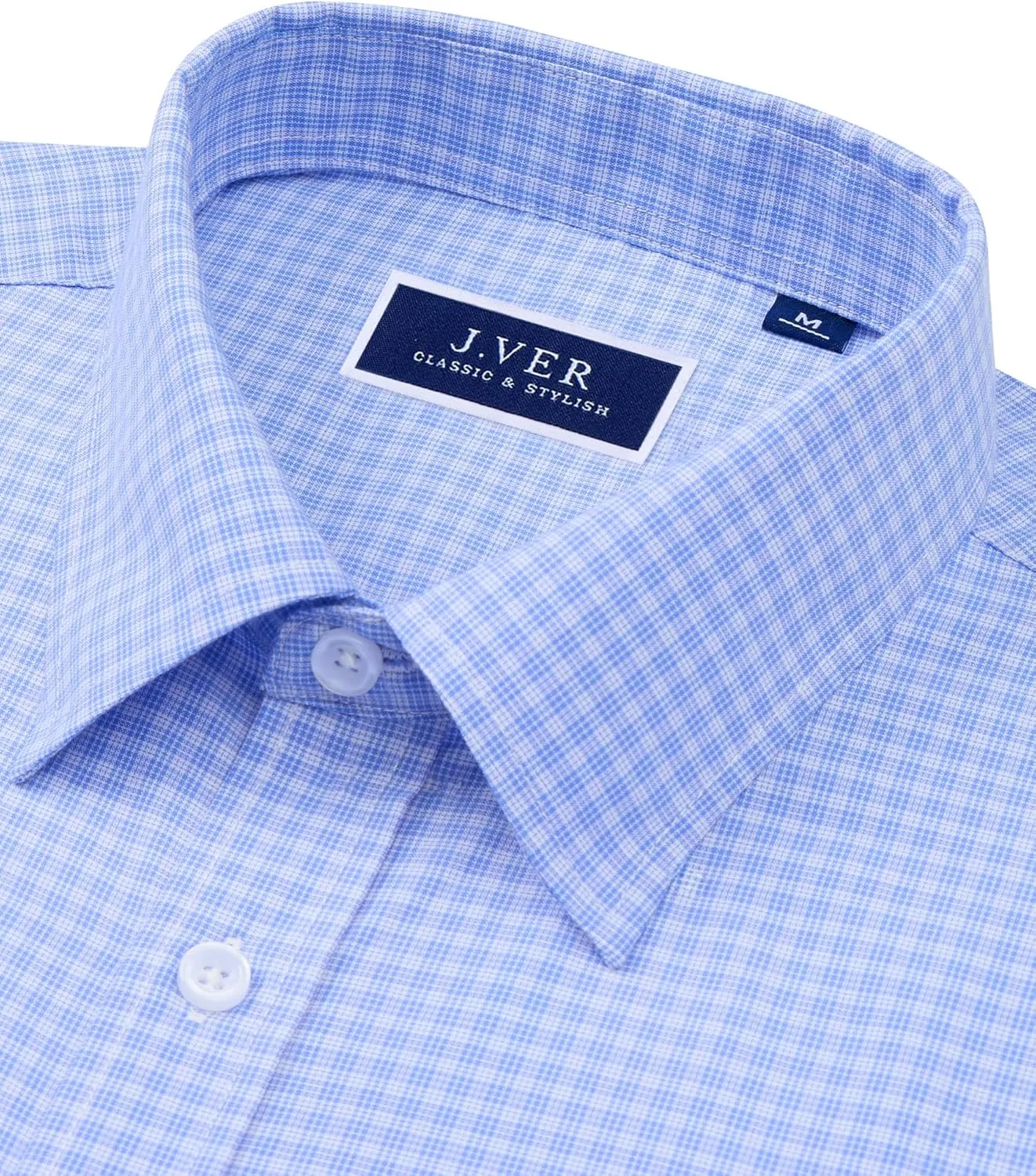 J.VER Men's Button Down Shirts Long Sleeve Dress Shirt Business Casual Cotton Collared Plaid Tops with Pocket