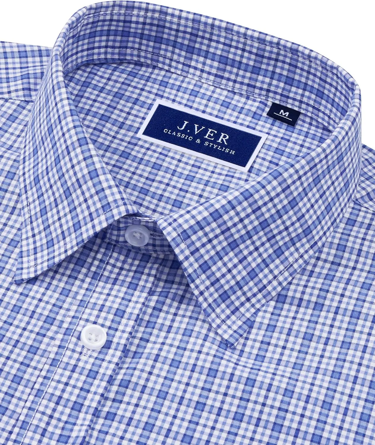 J.VER Men's Button Down Shirts Long Sleeve Dress Shirt Business Casual Cotton Collared Plaid Tops with Pocket