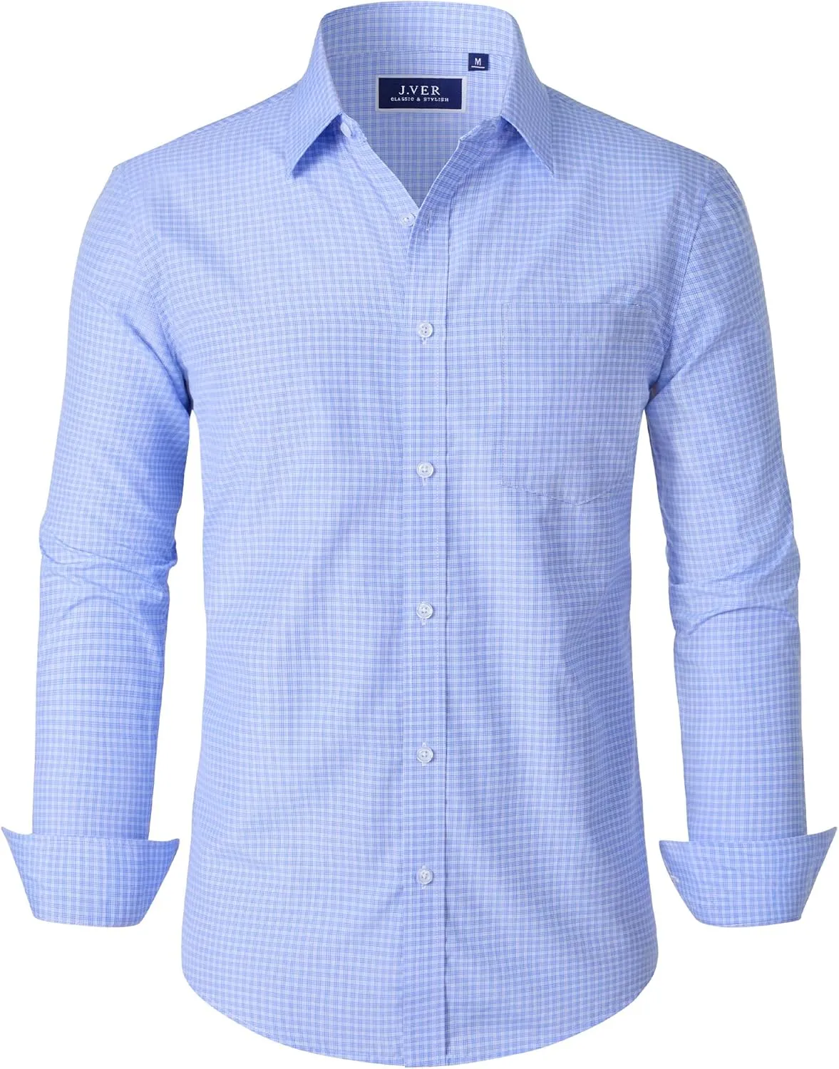 J.VER Men's Button Down Shirts Long Sleeve Dress Shirt Business Casual Cotton Collared Plaid Tops with Pocket