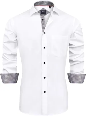 J.VER Men's Casual Long Sleeve Stretch Dress Shirt Wrinkle-Free Regular Fit Button Down Shirts