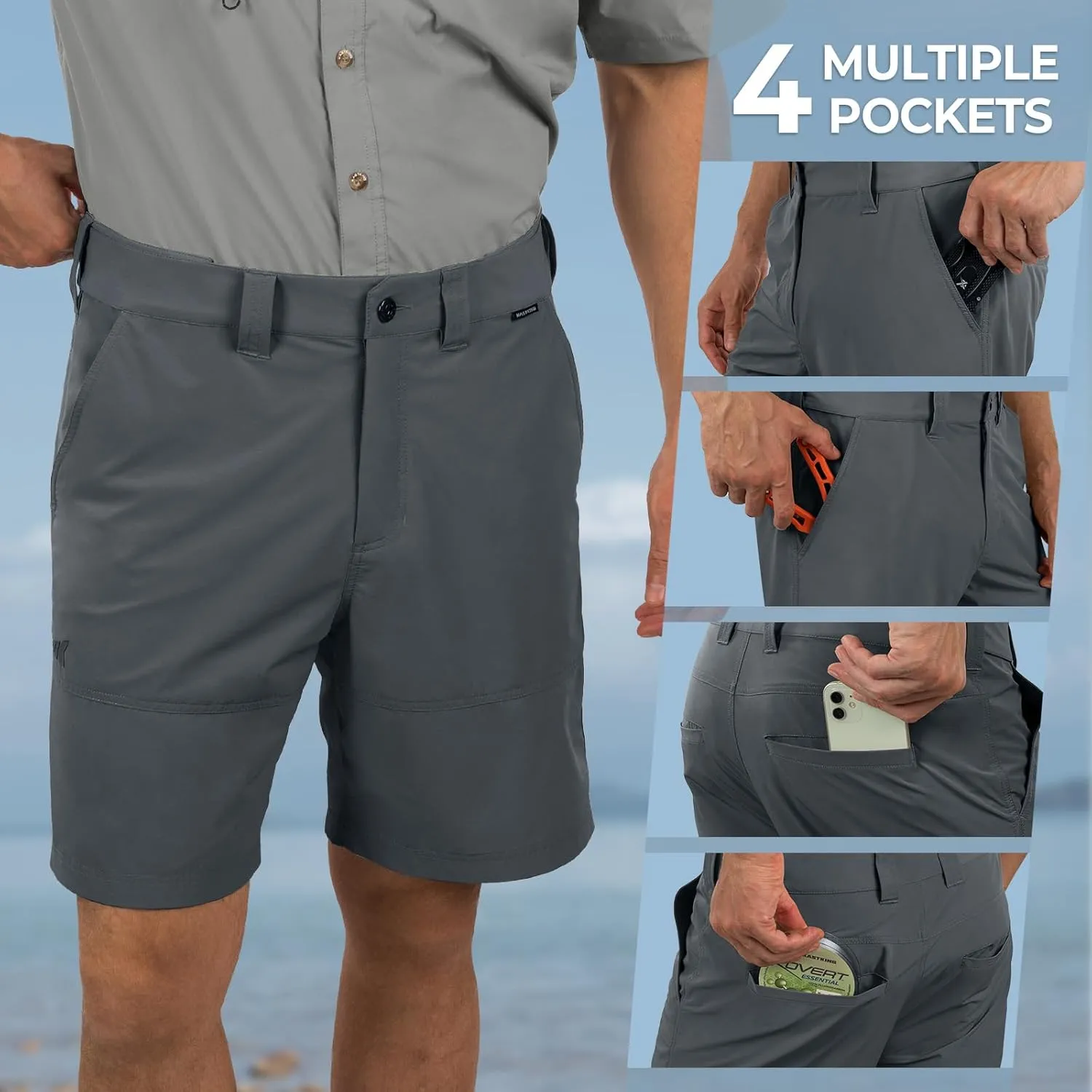 KastKing Cool Caster Men's Fishing Shorts, UPF 50  Hiking Shorts, 10.5 and 7.5 Available, Water Repellent, 4-Way Stretch