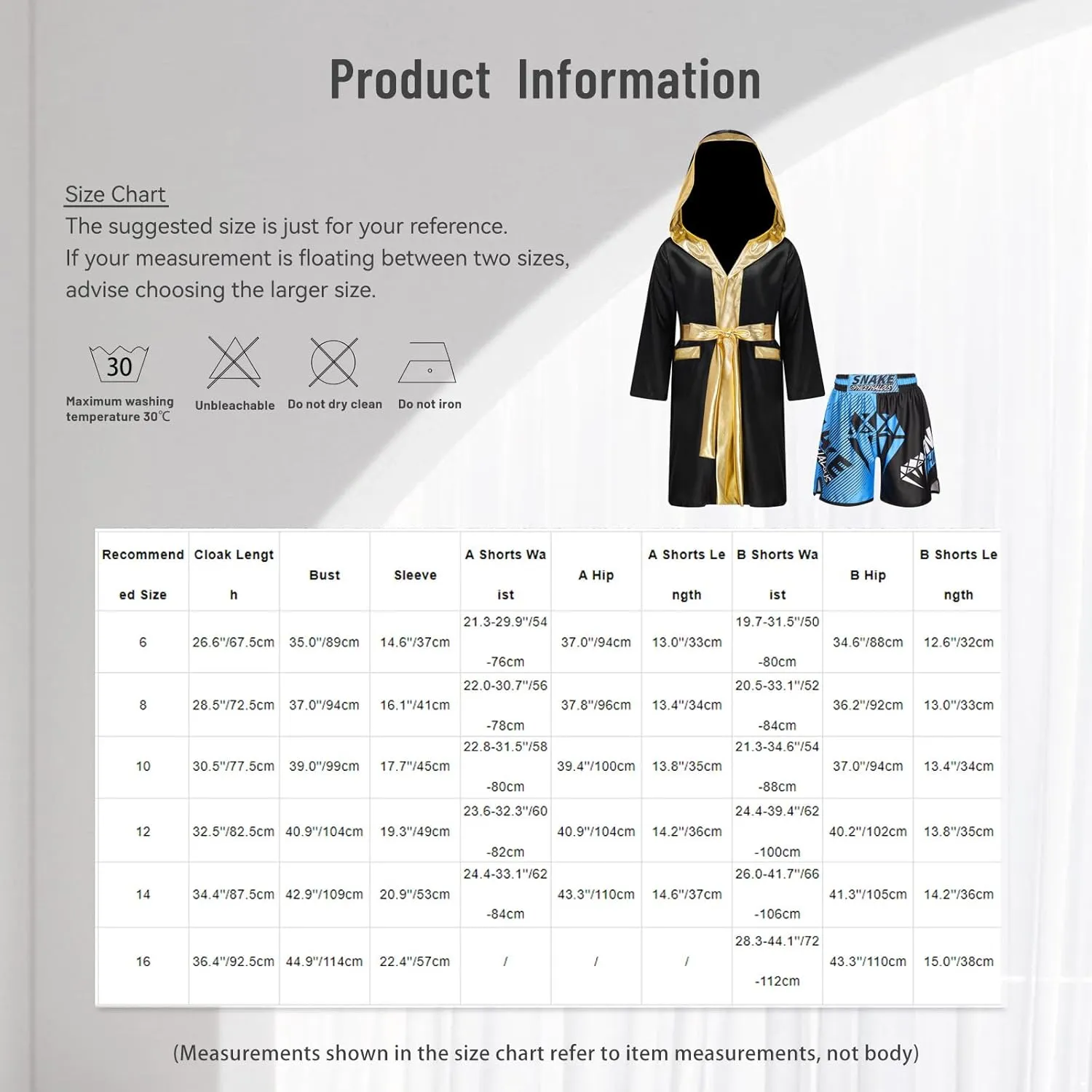 Kids Boys Boxing Outfit Metallic SatinLong Sleeve Robe Hooded Grown Cloak with Belt and Boxer Shorts Set