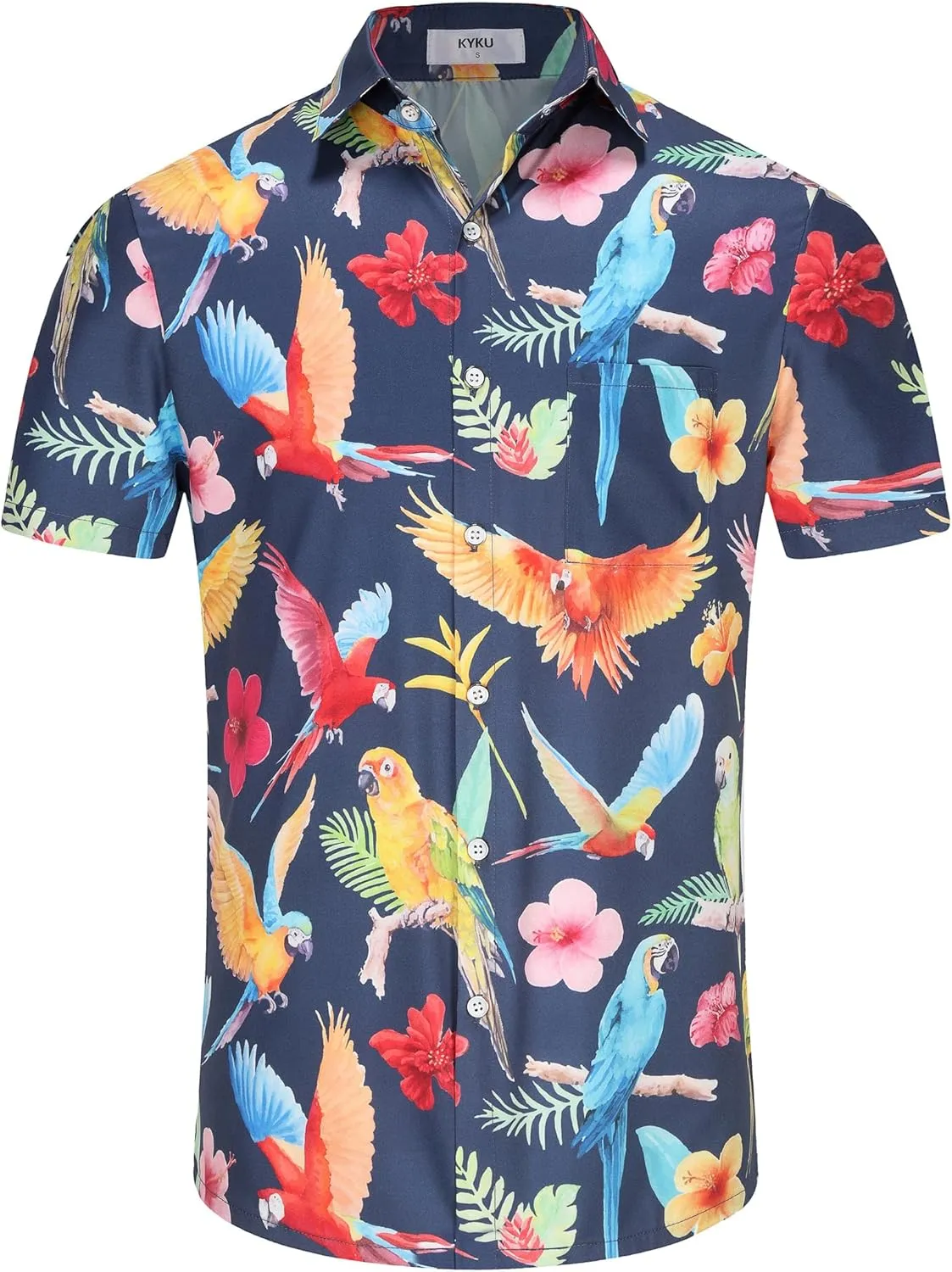 KYKU Men's Casual Button-Down Shirts Hawaiian Shirt Short Sleeve Beach Clothes with Pockets