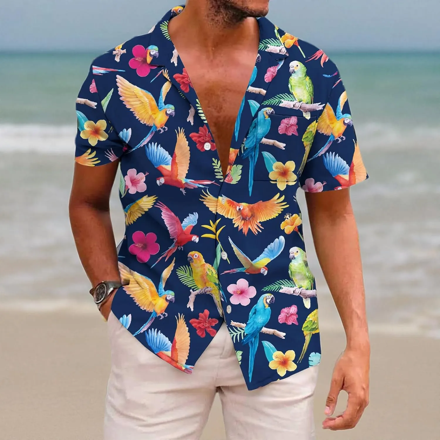 KYKU Men's Casual Button-Down Shirts Hawaiian Shirt Short Sleeve Beach Clothes with Pockets
