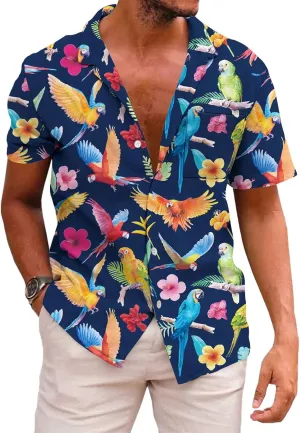 KYKU Men's Casual Button-Down Shirts Hawaiian Shirt Short Sleeve Beach Clothes with Pockets