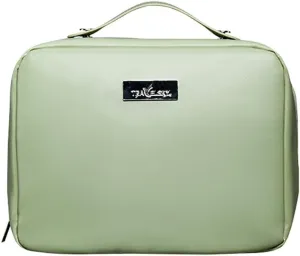 Large Capacity Makeup Bag for Women, Portable PU Leather Cosmetic Bag for Travel Daily Use, Waterproof Pouch Open Flat Toiletry Bag Storage Organizer with Handle (Green)