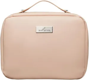 Large Capacity Makeup Bag for Women, Portable PU Leather Cosmetic Bag for Travel Daily Use, Waterproof Pouch Open Flat Toiletry Bag Storage Organizer with Handle (Pink)