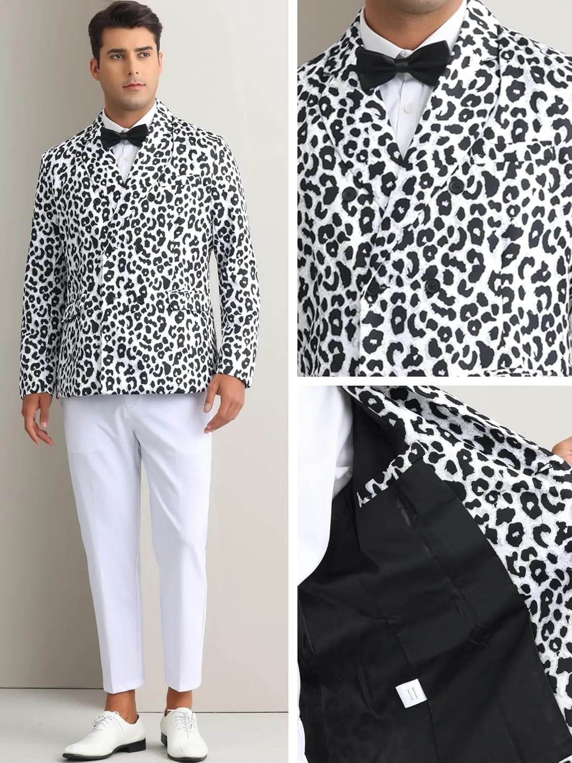 Lars Amadeus Animal Printed Blazer for Men's Festival Peak Lapel Double-Breasted Sport Coat Festival Suit Jacket