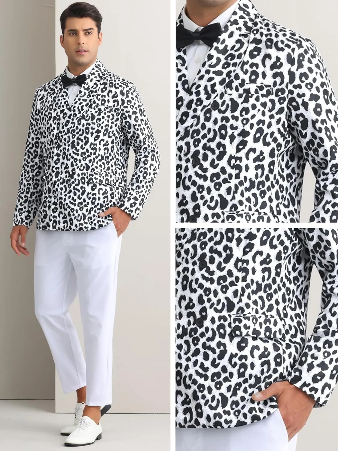Lars Amadeus Animal Printed Blazer for Men's Festival Peak Lapel Double-Breasted Sport Coat Festival Suit Jacket