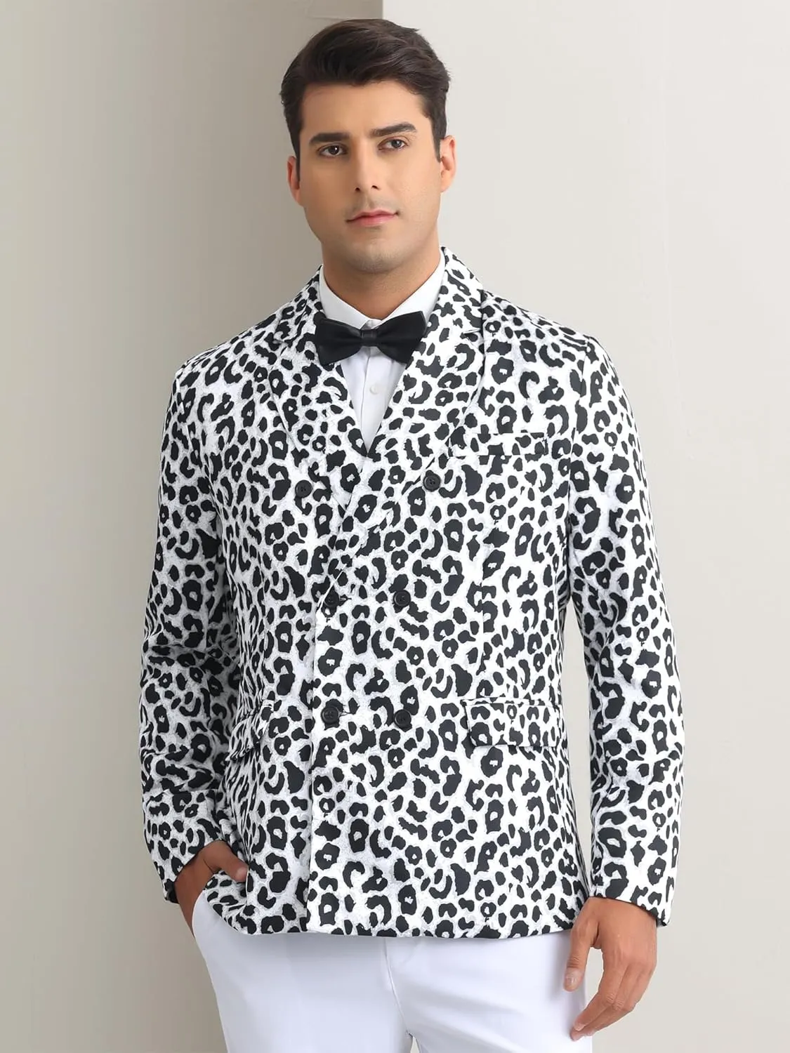Lars Amadeus Animal Printed Blazer for Men's Festival Peak Lapel Double-Breasted Sport Coat Festival Suit Jacket