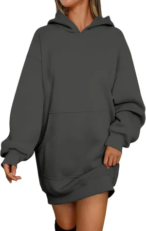 lcyhony Women's Fleece Oversized Sweatshirt Y2k Loose Comfy Hoodie Dress Winter Warm Long Sleeve Pullover Tops with Pockets