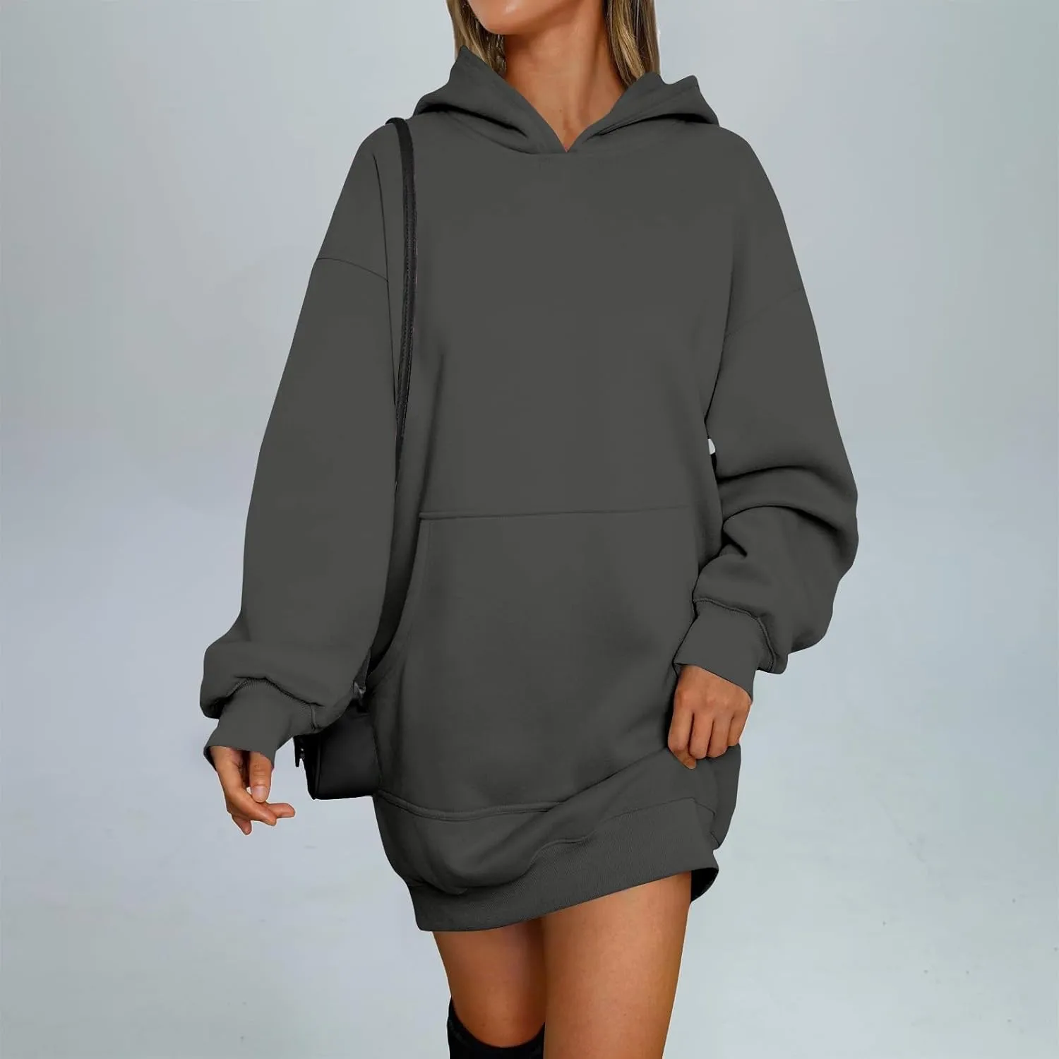 lcyhony Women's Fleece Oversized Sweatshirt Y2k Loose Comfy Hoodie Dress Winter Warm Long Sleeve Pullover Tops with Pockets
