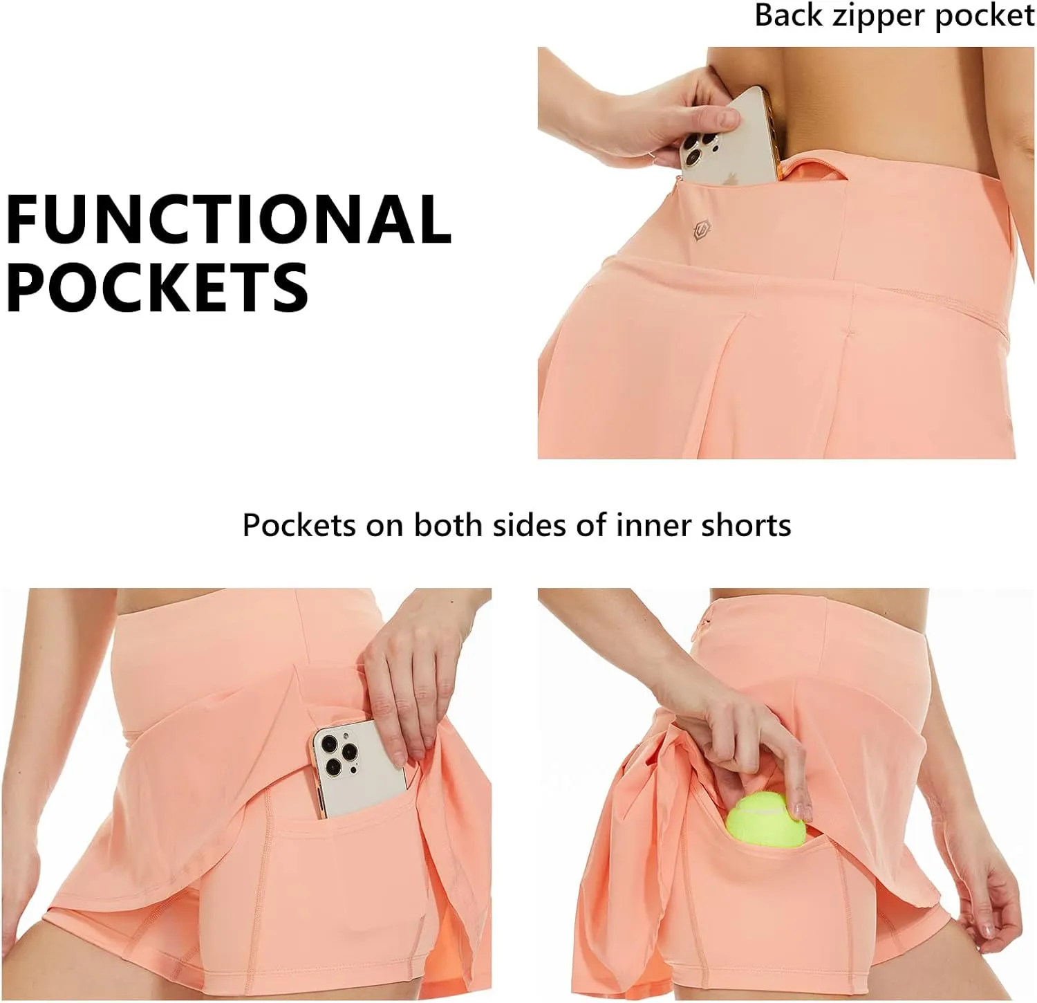 Lightbare Pleated Tennis Skirts for Women with Shorts Pockets High Waisted Athletic Golf Skorts UPF 50  Quick Dry Sports
