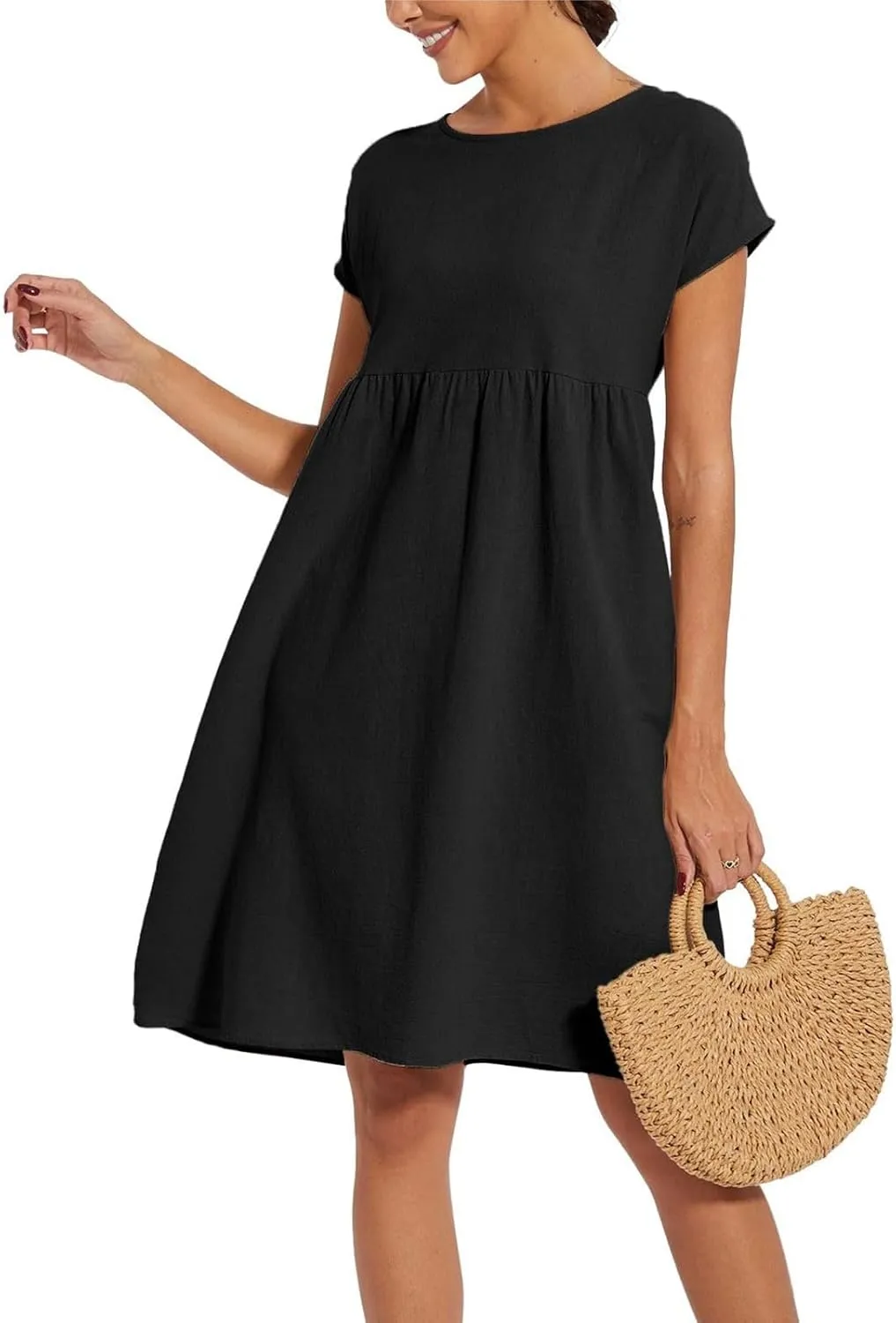 Linen Dresses for Women 2024 Womens Linen Dress Linen Midi Dresses Plus Size Short Sleeves Dress Sundress with Pockets