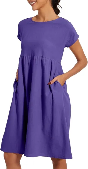 Linen Dresses for Women 2024 Womens Linen Dress Linen Midi Dresses Plus Size Short Sleeves Dress Sundress with Pockets