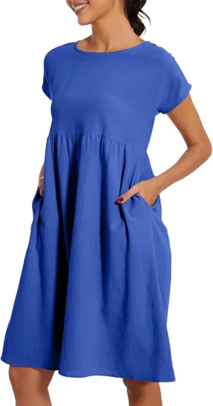 Linen Dresses for Women 2024 Womens Linen Dress Linen Midi Dresses Plus Size Short Sleeves Dress Sundress with Pockets