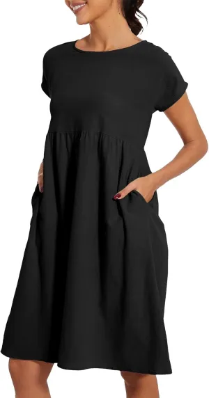 Linen Dresses for Women 2024 Womens Linen Dress Linen Midi Dresses Plus Size Short Sleeves Dress Sundress with Pockets