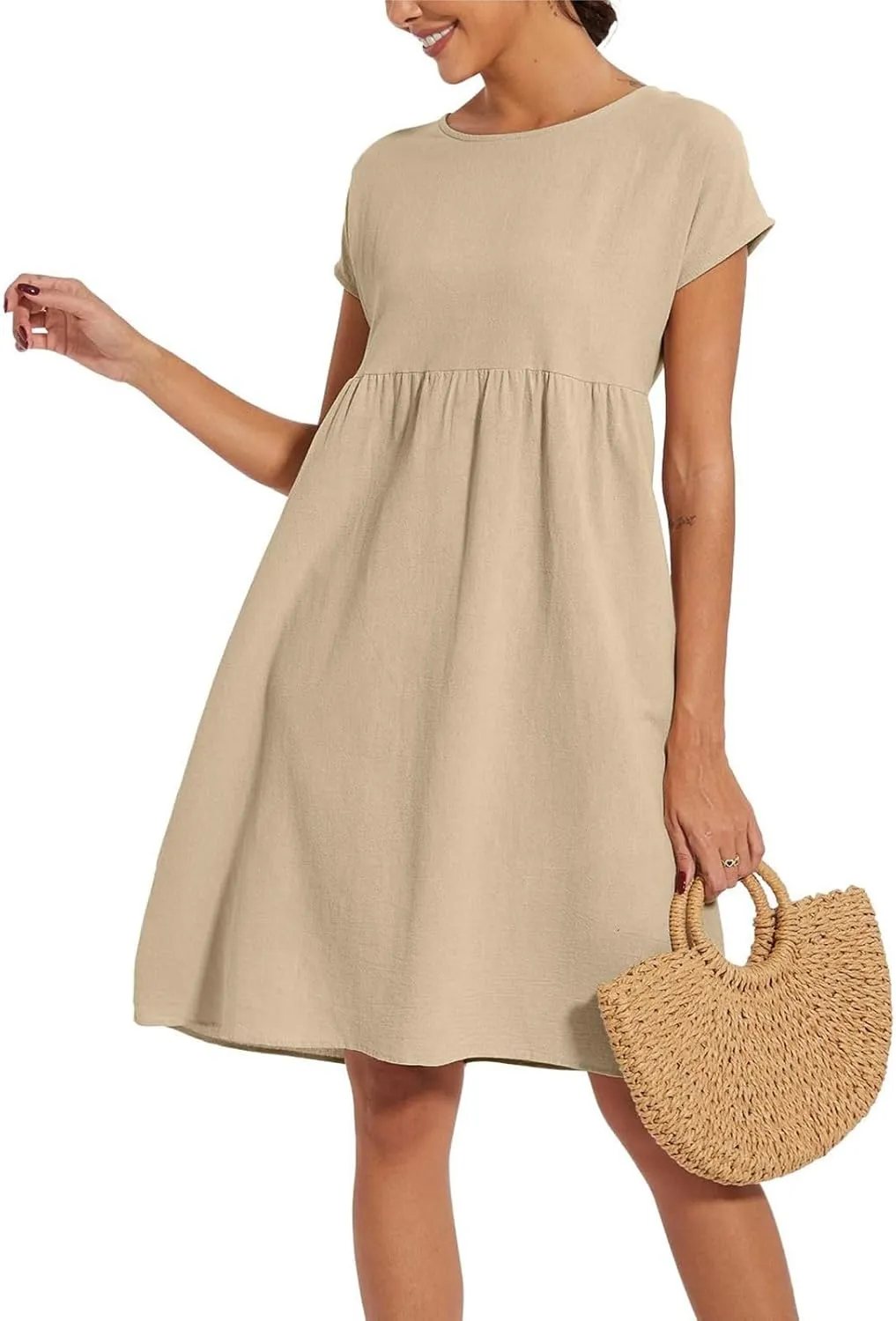 Linen Dresses for Women 2024 Womens Linen Dress Linen Midi Dresses Plus Size Short Sleeves Dress Sundress with Pockets