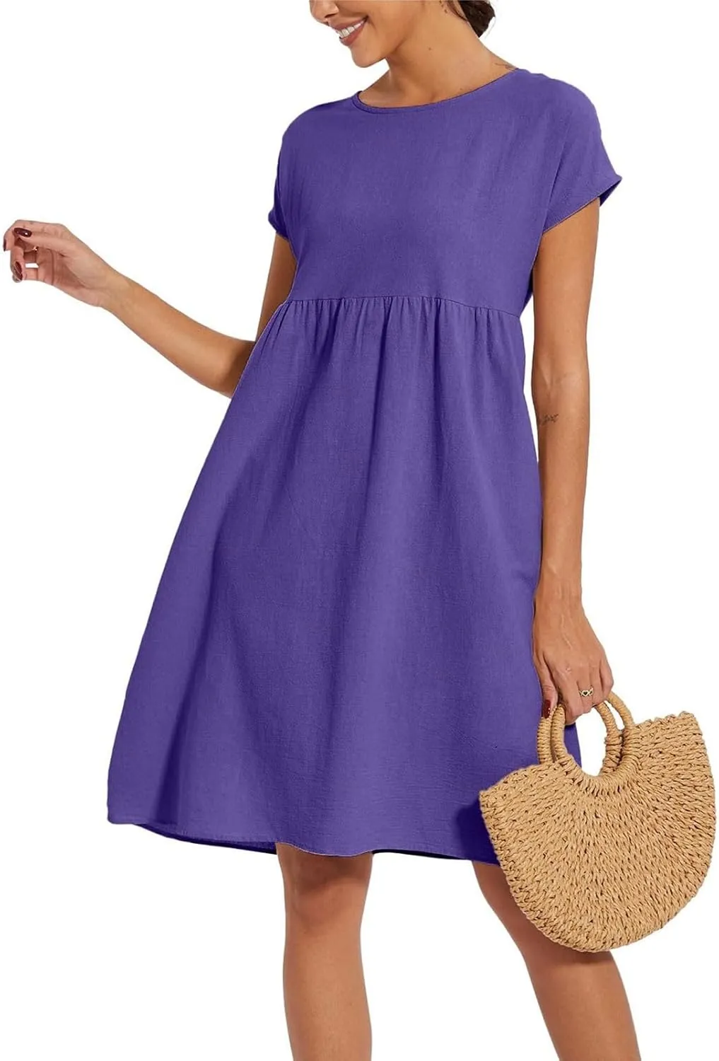 Linen Dresses for Women 2024 Womens Linen Dress Linen Midi Dresses Plus Size Short Sleeves Dress Sundress with Pockets