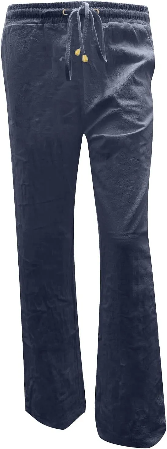 Linen Pants Women 2025 Summer Drawstring Trousers Pockets Casual Loose Wide Leg Lounge Pant for Beach Travel Vacation