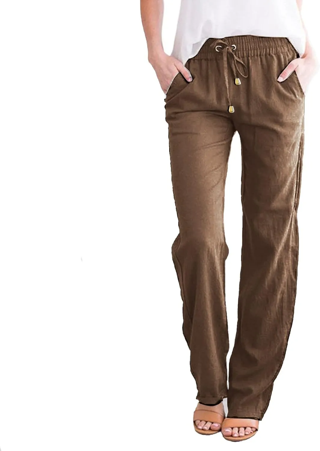Linen Pants Women 2025 Summer Drawstring Trousers Pockets Casual Loose Wide Leg Lounge Pant for Beach Travel Vacation