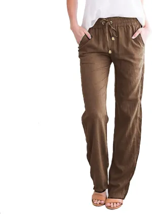 Linen Pants Women 2025 Summer Drawstring Trousers Pockets Casual Loose Wide Leg Lounge Pant for Beach Travel Vacation