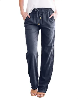 Linen Pants Women 2025 Summer Drawstring Trousers Pockets Casual Loose Wide Leg Lounge Pant for Beach Travel Vacation
