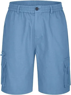 Linen Shorts Men for Casual Workwear Elastic Waist Men's Cargo Mens Cotton Everyday Wear Big and Tall Regular Fit