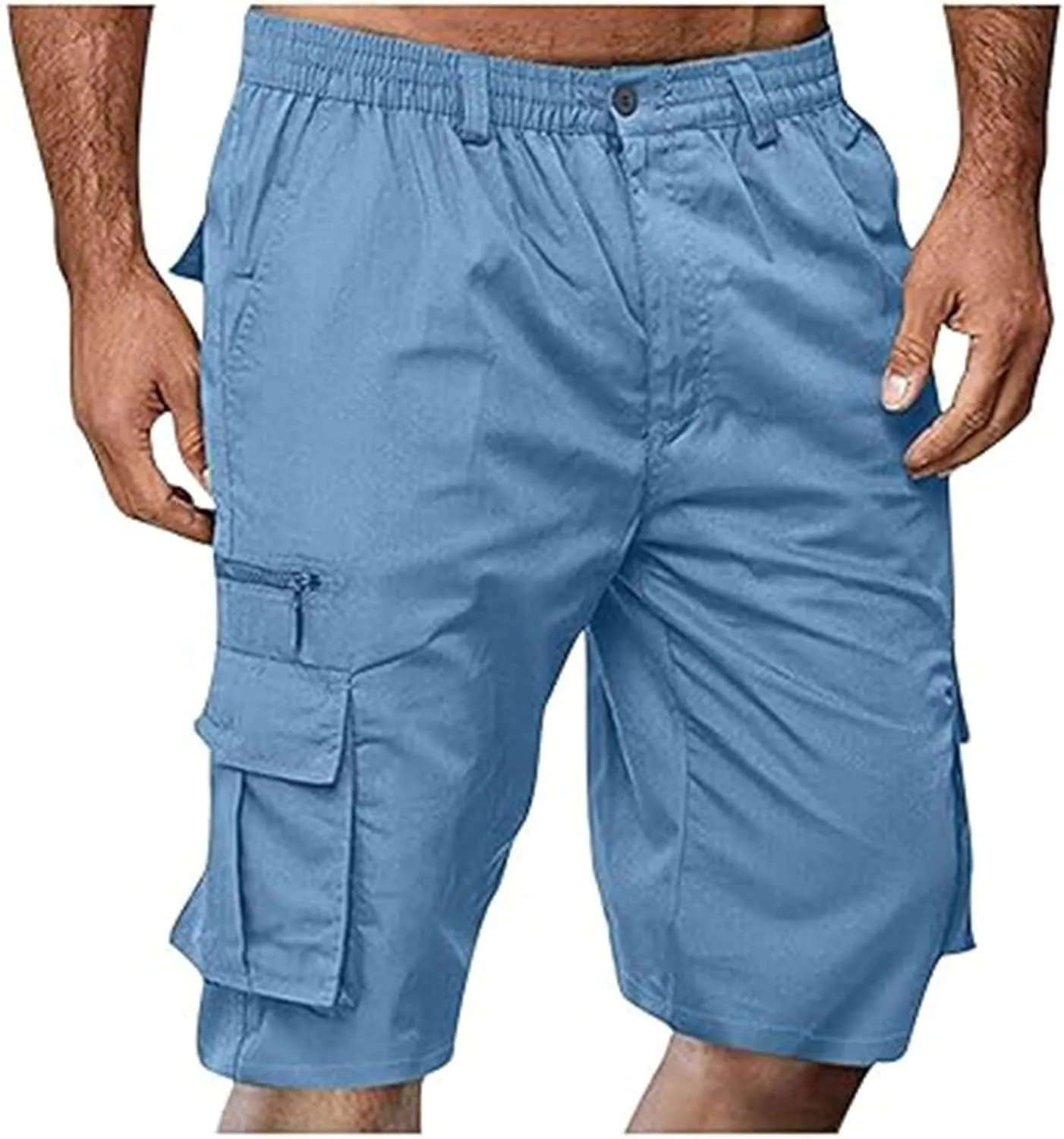 Linen Shorts Men for Casual Workwear Elastic Waist Men's Cargo Mens Cotton Everyday Wear Big and Tall Regular Fit