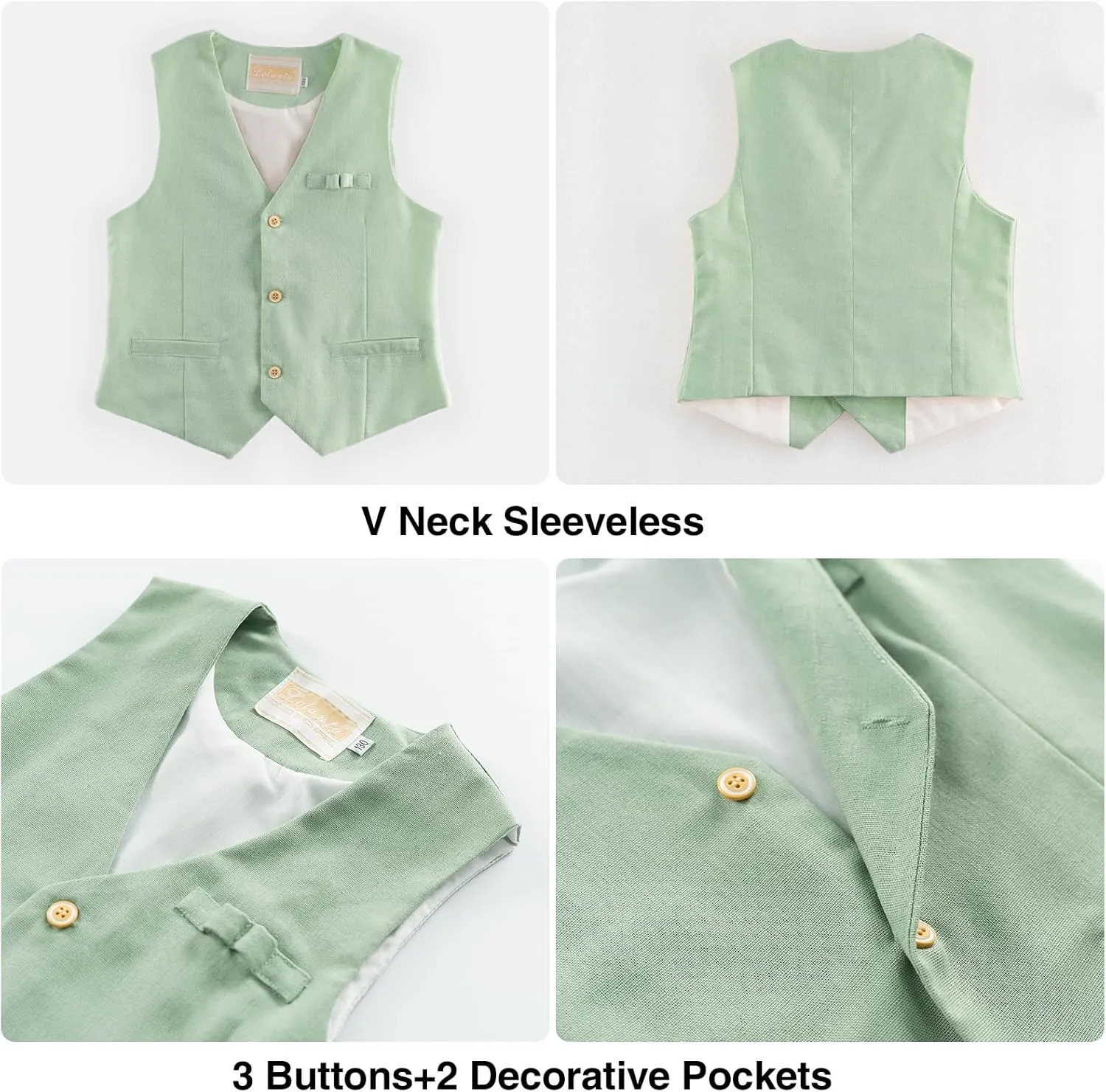 LOLANTA Boys Linen Suit 4 Piece Summer Gentleman Outfit Kids Dress Vest Shirt Shorts Set for Beach Wedding Graduation