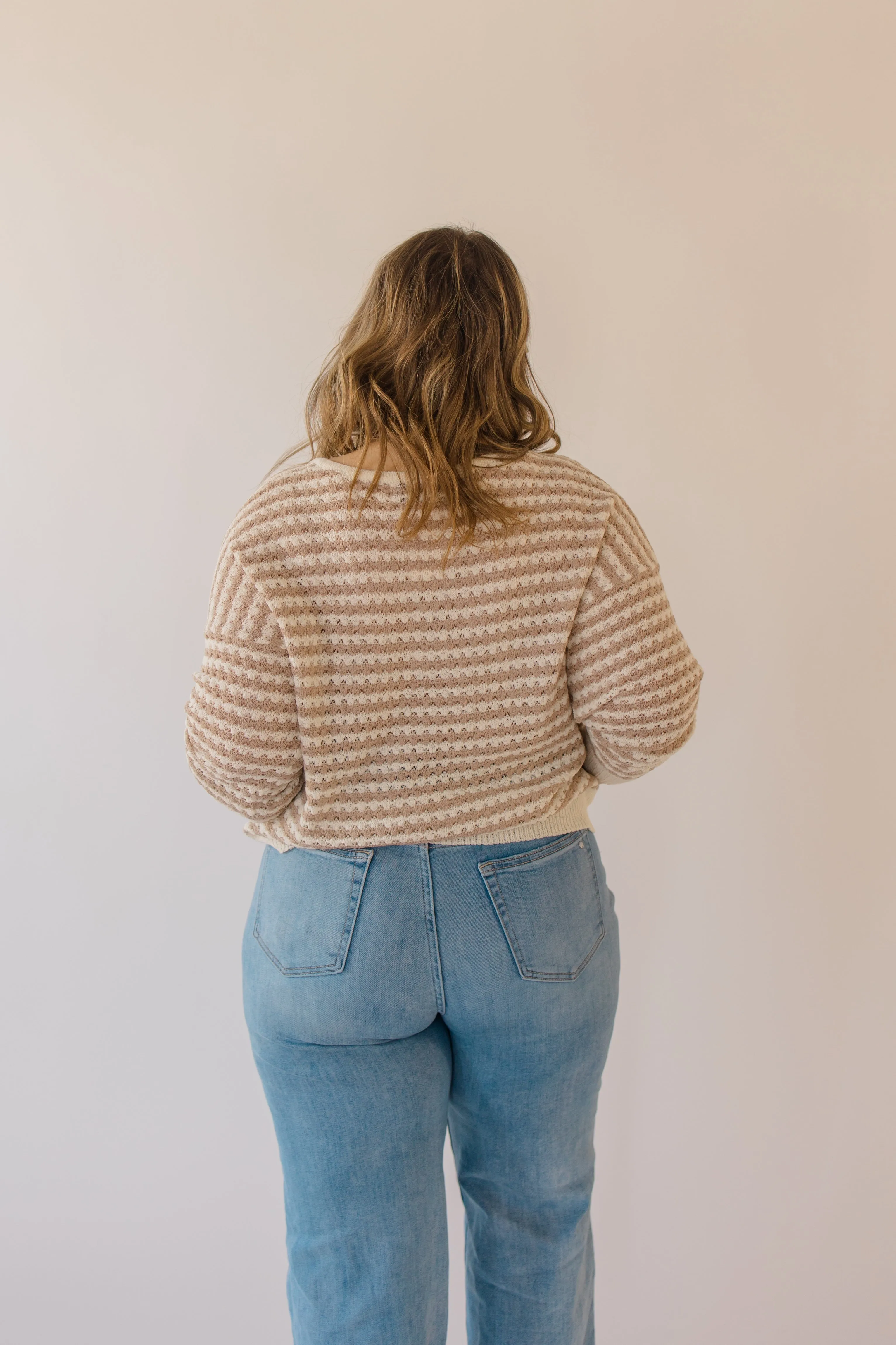 Long Sleeve Striped Crochet Sweater