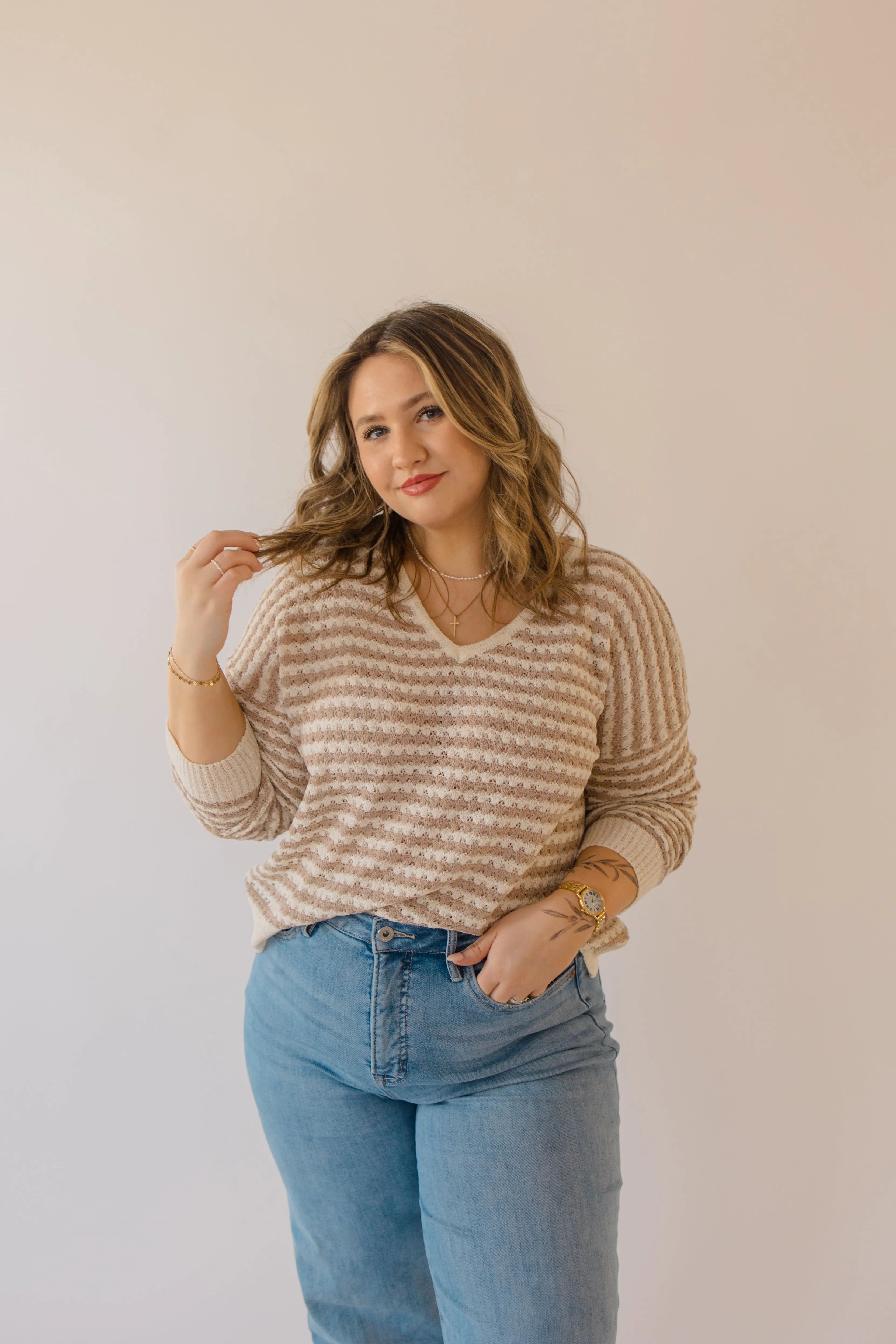 Long Sleeve Striped Crochet Sweater