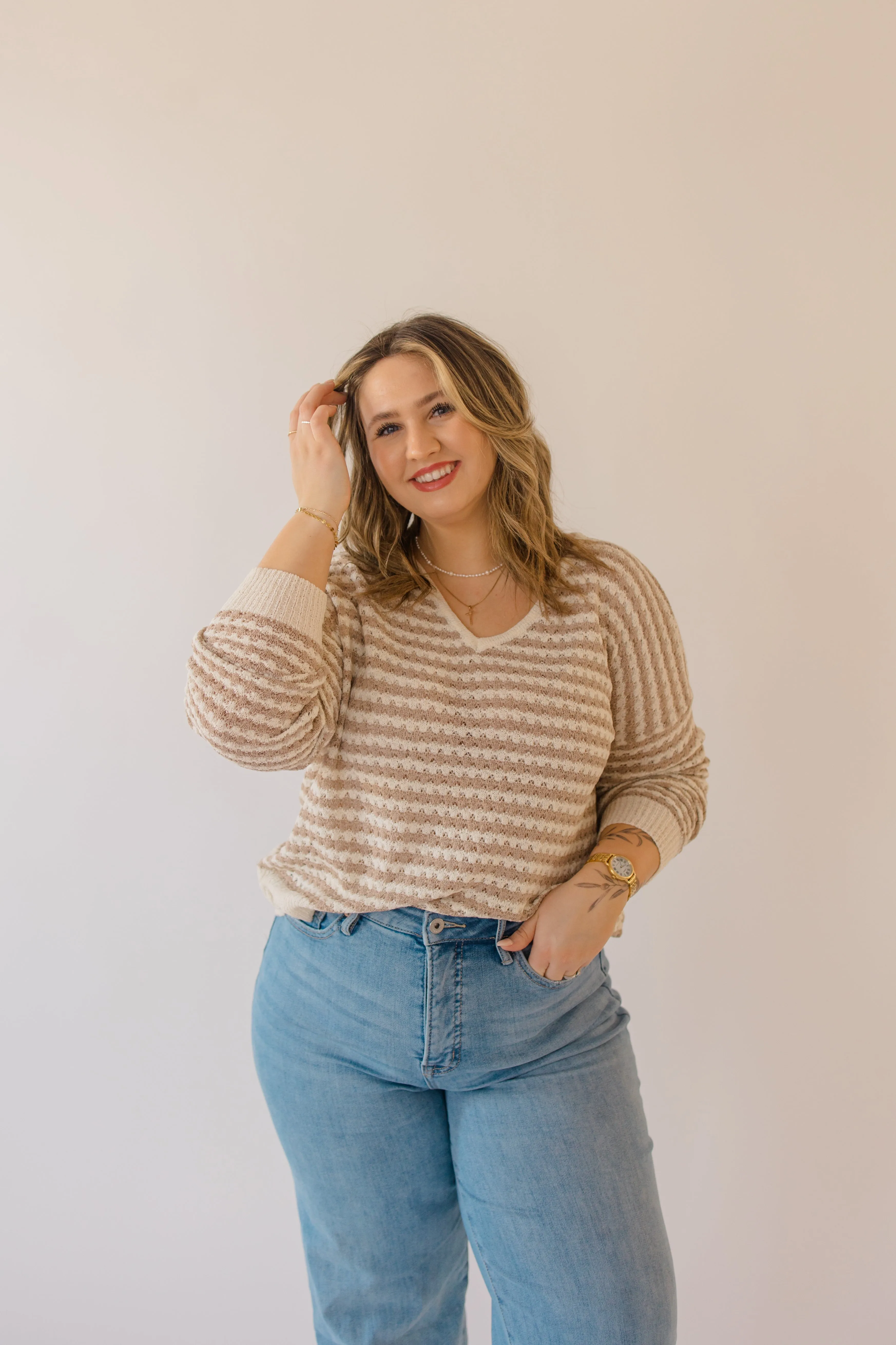 Long Sleeve Striped Crochet Sweater