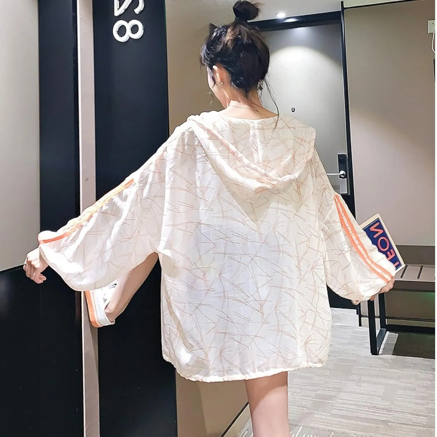 Long Sleeve Sun Shirt Hiking, Loose Cardigan, Short Hooded Sun Protection, Orange, L,Sun Protection Quick Dry Shirts