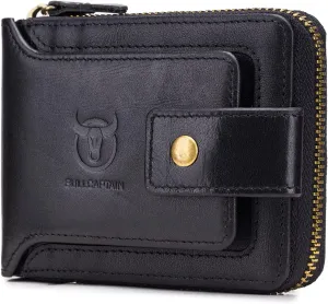 LUKZIJAES Genuine Leather Wallet for Men RFID Blocking Large Capacity Card Case with Zipper ID Window Coin Pocket (#2-Black)