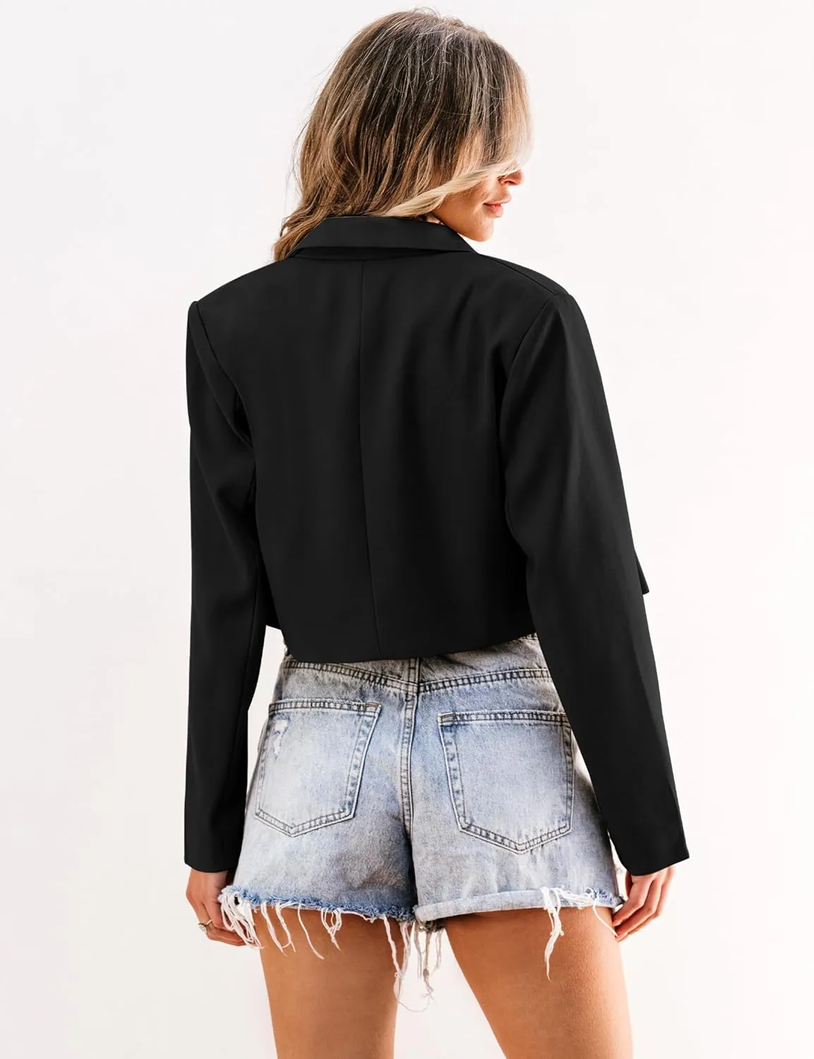 luvamia Cropped Blazers for Women Business Casual Open Front Long Sleeve Suit Jacket Trendy Oversized Work Office Blazer