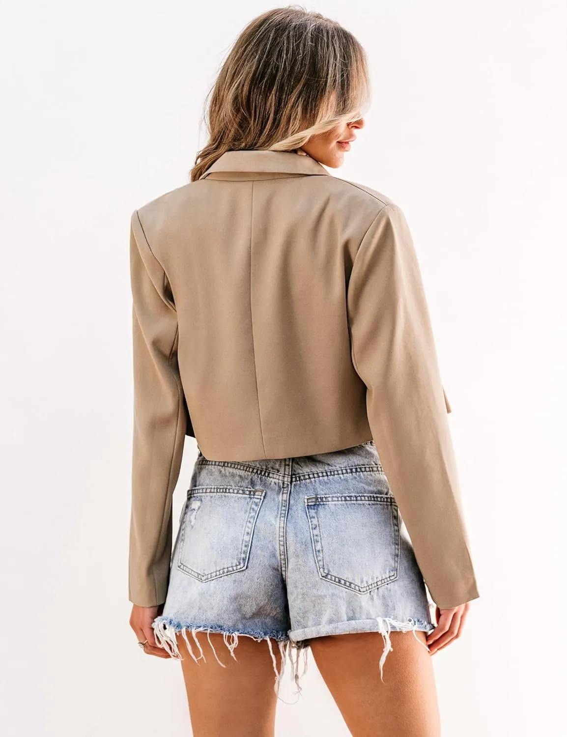 luvamia Cropped Blazers for Women Business Casual Open Front Long Sleeve Suit Jacket Trendy Oversized Work Office Blazer