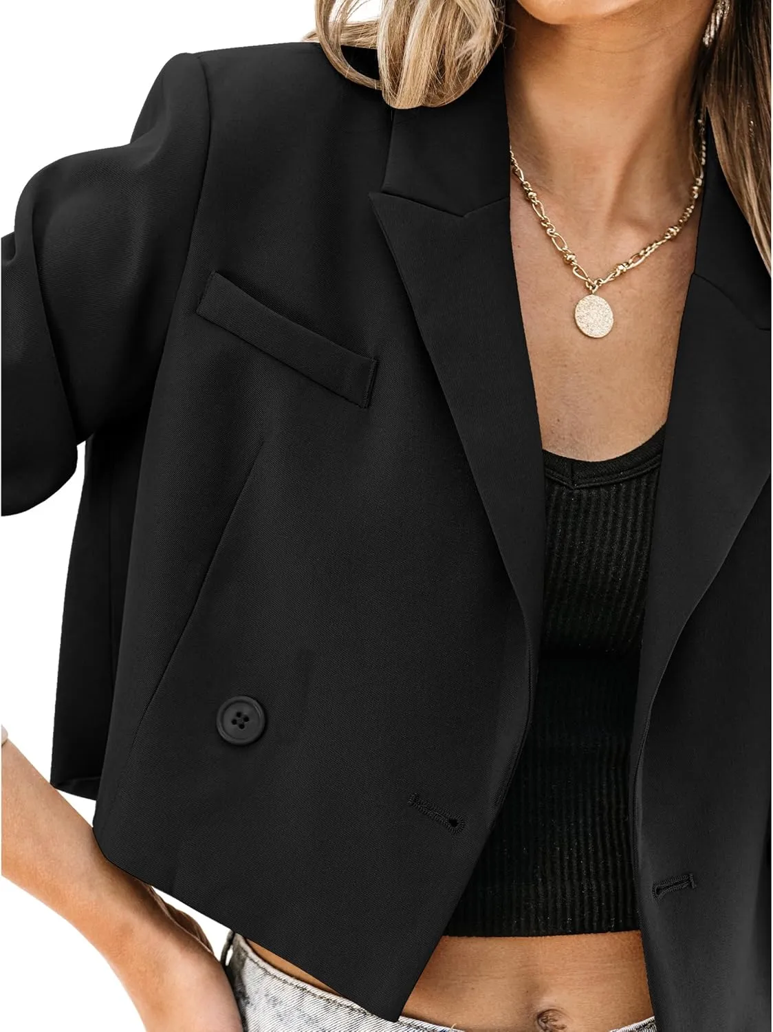 luvamia Cropped Blazers for Women Business Casual Open Front Long Sleeve Suit Jacket Trendy Oversized Work Office Blazer