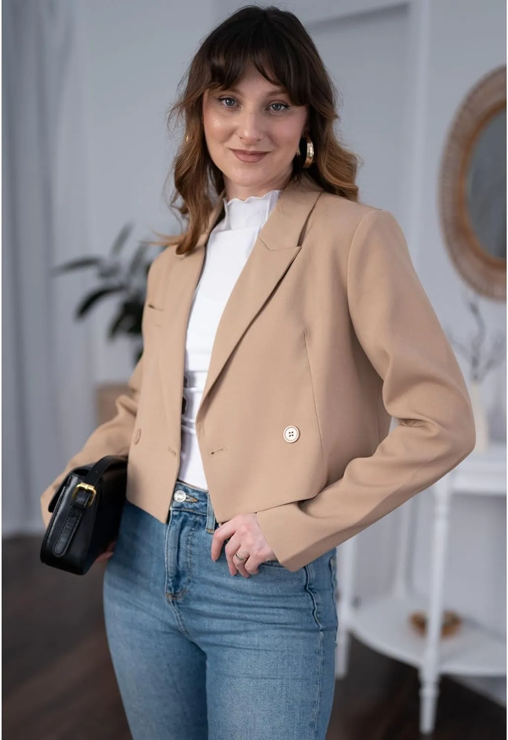 luvamia Cropped Blazers for Women Business Casual Open Front Long Sleeve Suit Jacket Trendy Oversized Work Office Blazer
