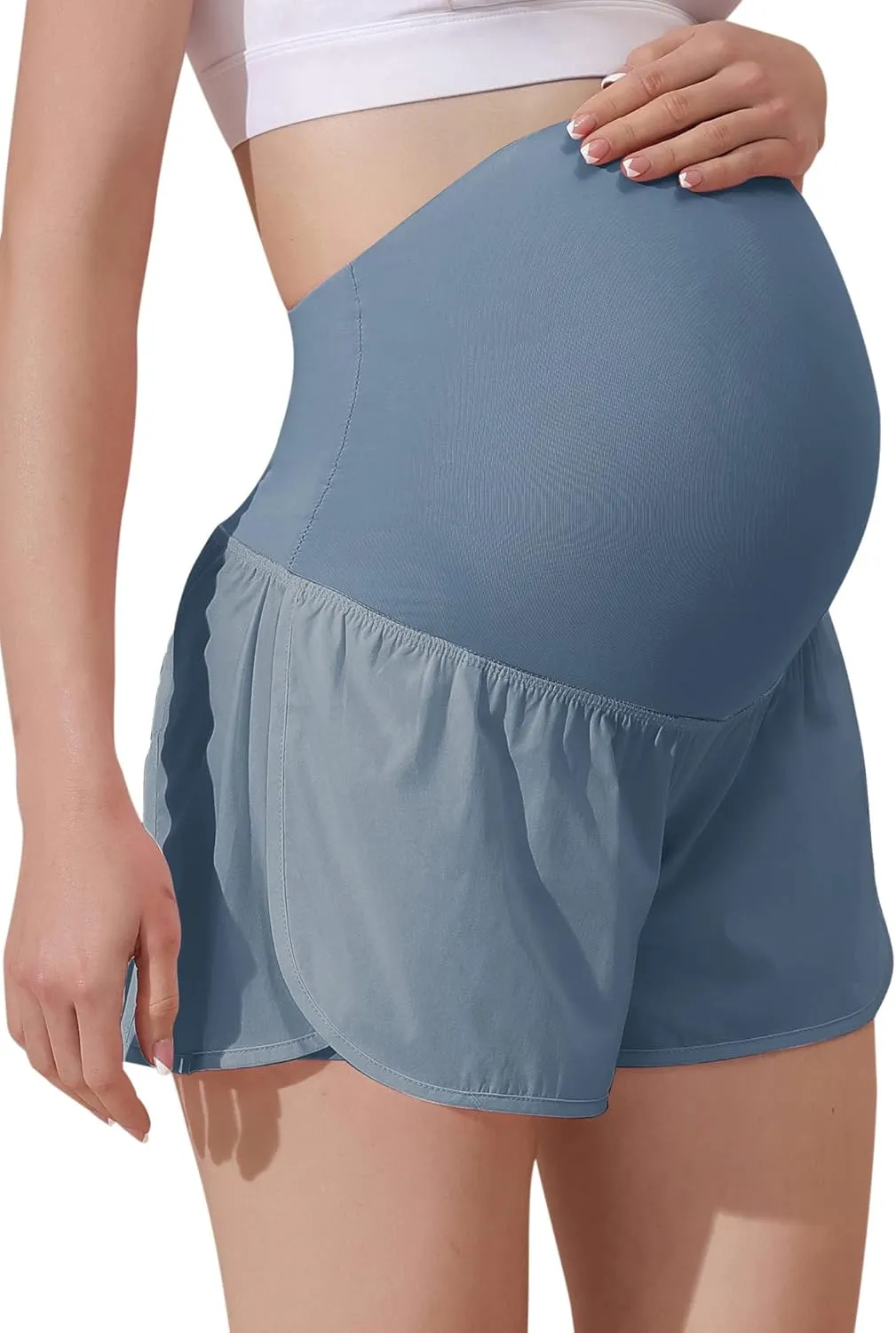 Maacie Women Maternity Layered Fast Drying Yoga Shorts with Liner Inner Pocket