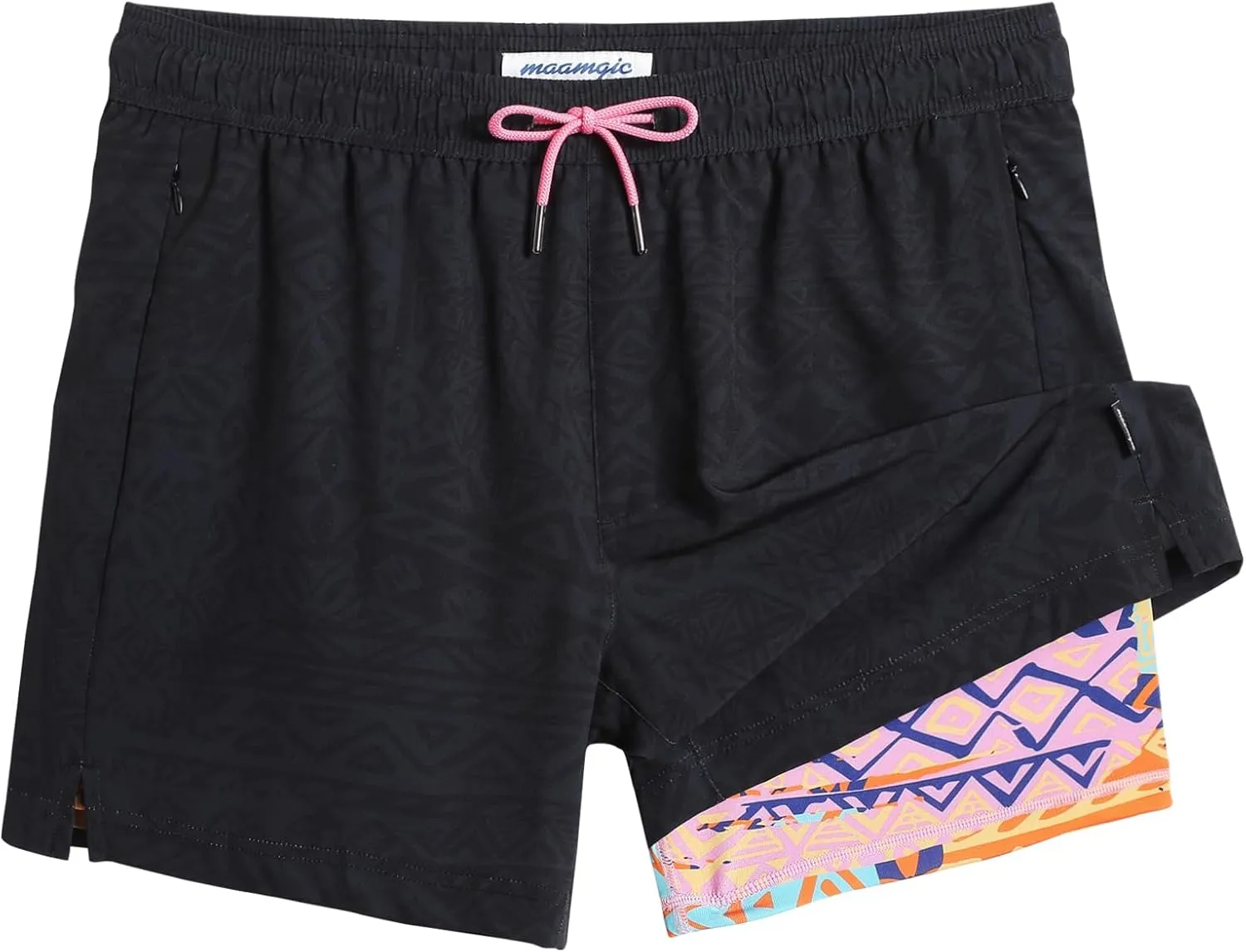 maamgic Mens Swim Trunks with Compression Liner 5" Stretch Beach Shorts Quick Dry with Zipper Pockets No-Chafing Board Shorts
