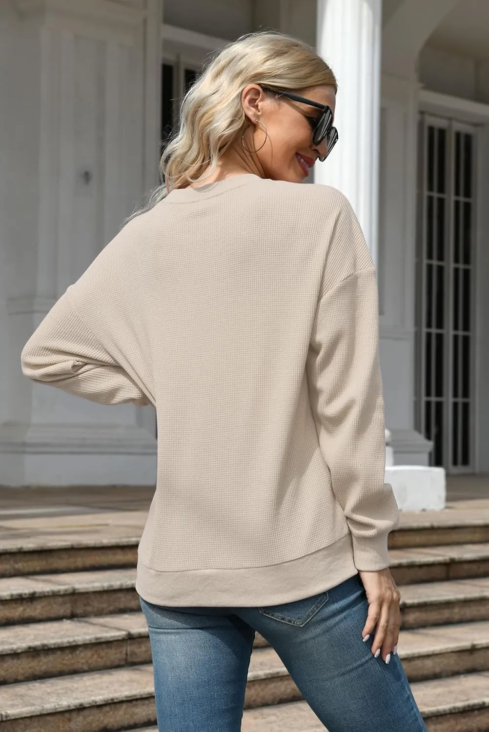 Mama Sweatshirt for Women: Embroidered Mama Shirts Mom Pullover Long Sleeve Tops Waffle Knit Sweatshirts