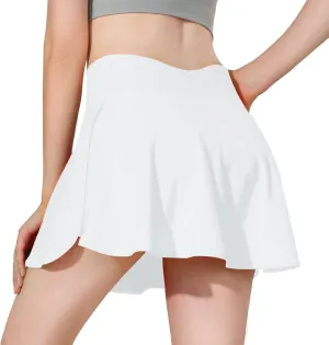 MCEDAR Pleated Crossover Tennis Skirt for Women with Pockets V High Waisted Crossbody Flowy Skirt Athletic Golf Skort