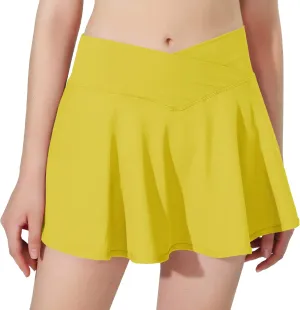 MCEDAR Pleated Crossover Tennis Skirt for Women with Pockets V High Waisted Crossbody Flowy Skirt Athletic Golf Skort