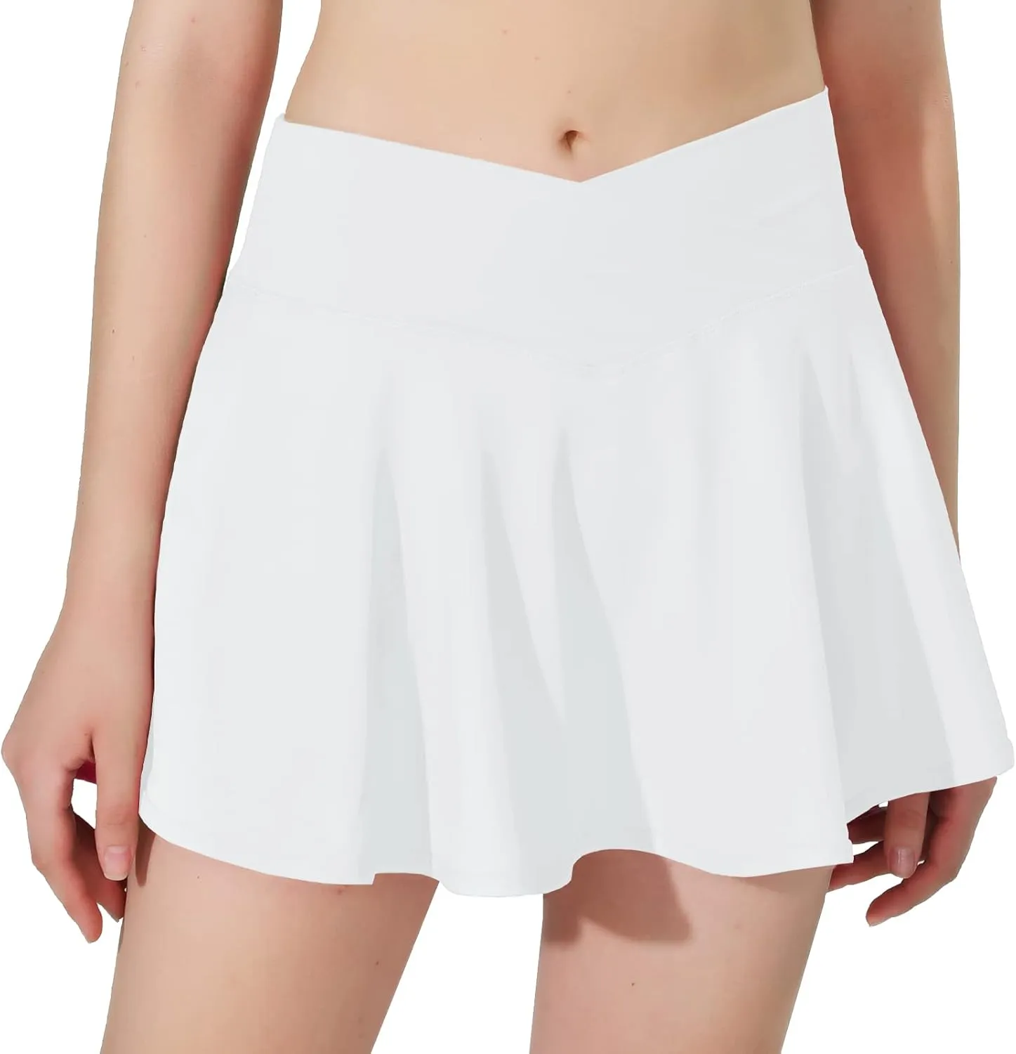 MCEDAR Pleated Crossover Tennis Skirt for Women with Pockets V High Waisted Crossbody Flowy Skirt Athletic Golf Skort