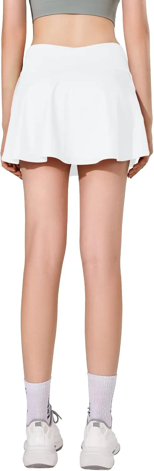 MCEDAR Pleated Crossover Tennis Skirt for Women with Pockets V High Waisted Crossbody Flowy Skirt Athletic Golf Skort